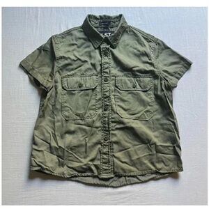 NLST olive army surplus satin green short sleeve button up shirt M
